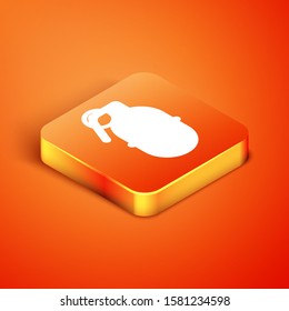 Isometric Hand grenade icon isolated on orange background. Bomb explosion.  Vector Illustration