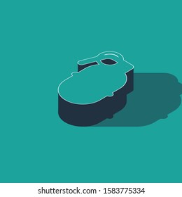 Isometric Hand grenade icon isolated on green background. Bomb explosion.  Vector Illustration