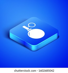 Isometric Hand grenade icon isolated on blue background. Bomb explosion. Blue square button. Vector Illustration
