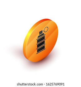 Isometric Hand grenade icon isolated on white background. Bomb explosion. Orange circle button. Vector Illustration