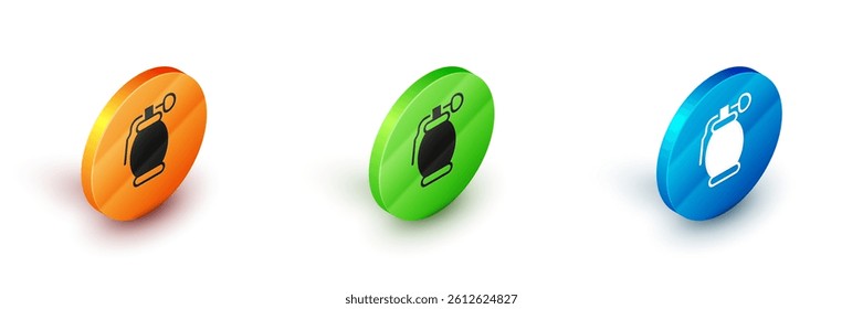 Isometric Hand grenade icon isolated on white background. Bomb explosion. Circle button. Vector