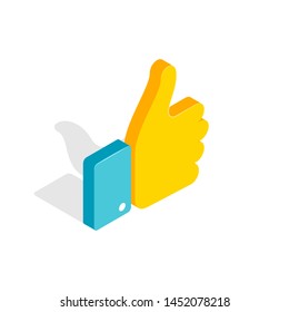Isometric Hand Like Icon. 3D Social Media Flat Sign, Web Infographics. Vector Illustration