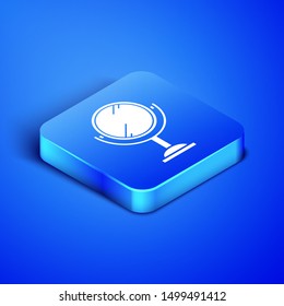 Isometric Hand mirror icon isolated on blue background. Blue square button. Vector Illustration