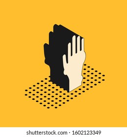 Isometric Hand with psoriasis or eczema icon isolated on yellow background. Concept of human skin response to allergen or chronic body problem.  Vector Illustration