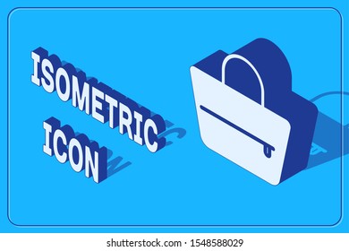 Isometric Handbag icon isolated on blue background. Female handbag sign. Glamour casual baggage symbol.  Vector Illustration
