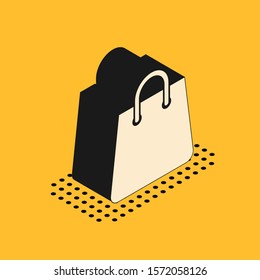 Isometric Handbag icon isolated on yellow background. Shoping bag sign. Woman bag icon. Female handbag sign. Glamour casual baggage.  Vector Illustration