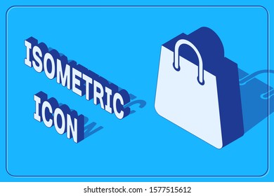 Isometric Handbag icon isolated on blue background. Shoping bag sign. Woman bag icon. Female handbag sign. Glamour casual baggage.  Vector Illustration