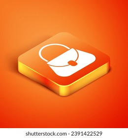 Isometric Handbag icon isolated on orange background. Female handbag sign. Glamour casual baggage symbol.  Vector Illustration