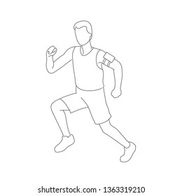 Isometric Hand-Drawn Line Running Man  