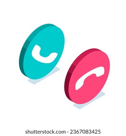 icono de auriculares isométricos en burbuja de texto, en color sobre fondo blanco, llamada telefónica o recoger el teléfono