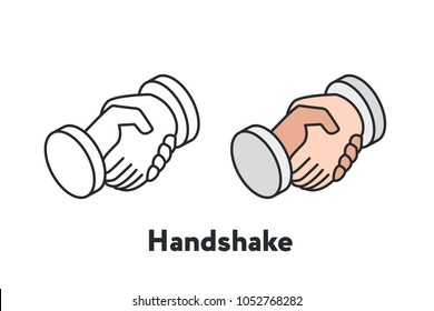 Isometric Handshake Partnership Friendship Minimal Flat Line Outline Stroke Icon