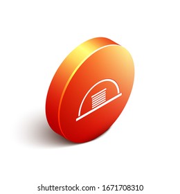 Isometric Hangar icon isolated on white background. Orange circle button. Vector Illustration