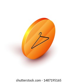Isometric Hanger wardrobe icon isolated on white background. Cloakroom icon. Clothes service symbol. Laundry hanger sign. Orange circle button. Vector Illustration