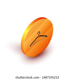 Isometric Hanger wardrobe icon isolated on white background. Cloakroom icon. Clothes service symbol. Laundry hanger sign. Orange circle button. Vector Illustration