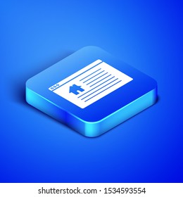 Isometric Hanging sign with text Online Sale icon isolated on blue background. Signboard with text Sale. Blue square button. Vector Illustration