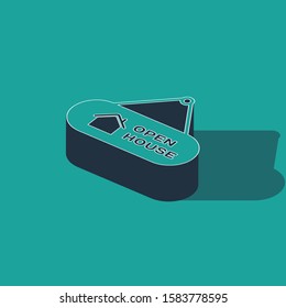 Isometric Hanging sign with text Open house icon isolated on green background. Signboard with text Open house.  Vector Illustration