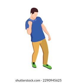 Isometric happy man doing winner gesture clenching fist vector illustration