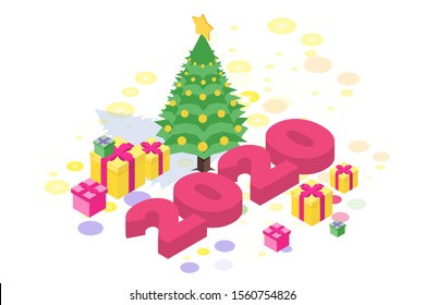 Isometric Happy New 2020 Shining background. Vector illustration.