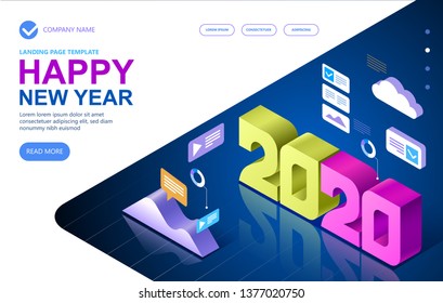 Isometric a Happy New Year 2020 greetings. Jubilee or birthday logotype. Vector modern minimalist Happy new year Isometric card for 2020 Year. Multi colored Isometric illustration. Vector.