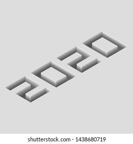 Isometric happy new year 2020 design card. Vector illustration.