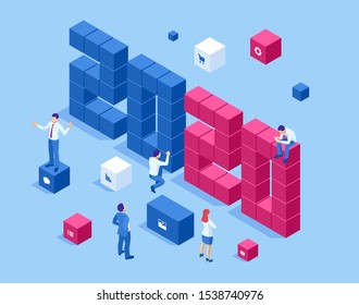 Isometric a Happy New Year 2020 greetings. Strategy, promotion campaign concept,