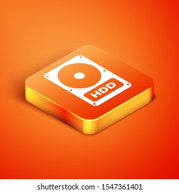 Isometric Hard disk drive HDD icon isolated on orange background.  Vector Illustration