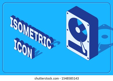 Isometric Hard disk drive HDD icon isolated on blue background.  Vector Illustration