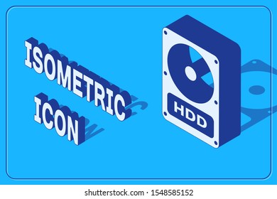 Isometric Hard disk drive HDD icon isolated on blue background.  Vector Illustration