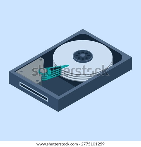 Isometric hard disk. HDD hard disk drive file hardware. Storage device. Isometric technology
