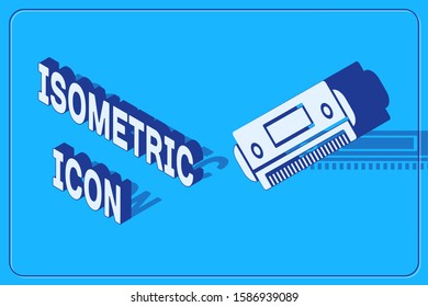 Isometric Harmonica icon isolated on blue background. Musical instrument.  Vector Illustration
