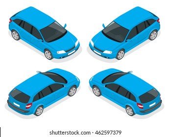 Isometric Hatchback car. Flat 3d high quality city transport icon set.