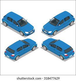 Isometric hatchback. Car Icon. Flat 3d high quality city transport icon set. Automobile.