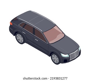 Isometric hatchback car on white background 3d vector illustration