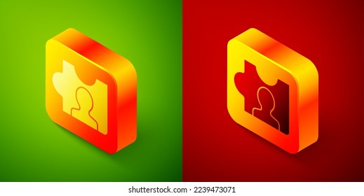 Isometric Head hunting icon isolated on green and red background. Business target or Employment sign. Human resource and recruitment for business. Square button. Vector