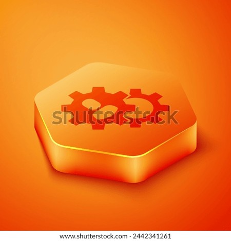 Isometric Head hunting icon isolated on orange background. Business target or Employment sign. Human resource and recruitment for business. Orange hexagon button. Vector
