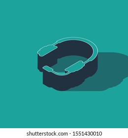 Isometric Headphones with microphone icon isolated on green background. Concept object for listening to music, service, communication and operator.  Vector Illustration