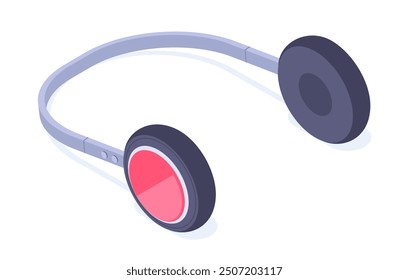 Isometric headphones. Modern sound headset, isometric portable audio device 3d vector illustration. Wireless music accessory