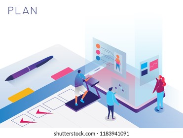 Isometric healthy Diet Program  Monitoring Mobile App Agenda Tiny people Gradient Vector Illustration Suitable Wallpaper, Banner, Background, Card, Book Illustration, Web Landing P