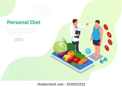 Concepto de alimentos saludables isométricos y planificación de la dieta. Comer sano, dieta personal o plan nutricional de un experto en dietas. Consulta de nutrición, plan de dieta. Peso excesivo