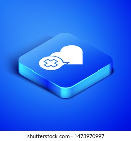 Isometric Heart with a cross icon isolated on blue background. First aid. Healthcare, medical and pharmacy sign. Blue square button. Vector Illustration Isometric Heart with a cross icon isolated on blue background. First aid. Healthcare, medical and pharmacy sign. Blue square button. Vector Illustration