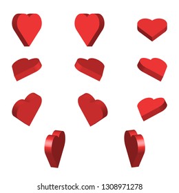 Isometric heart icon set in modern flat design isolated on white background, 3d simple vector illustration for web site or mobile app