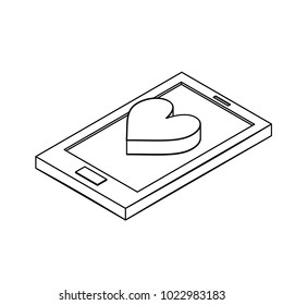 Isometric heart on smartphone simple icon concept vector illustration