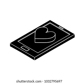 Isometric heart on smartphone simple icon concept vector illustration