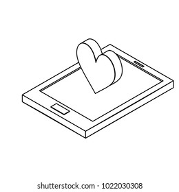 Isometric heart on tablet simple icon concept vector illustration