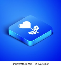 Isometric Heart shape in a flower icon isolated on blue background. Blue square button. Vector Illustration