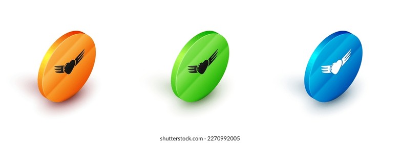 Isometric Heart with wings icon isolated on white background. Love symbol. Valentines day. Circle button. Vector