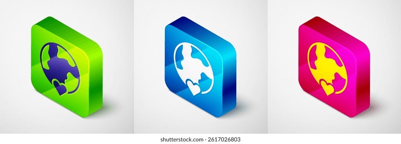 Isometric The heart world - love icon isolated on grey background. Square button. Vector