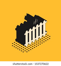 Isometric Heating radiator icon isolated on yellow background.  Vector Illustration