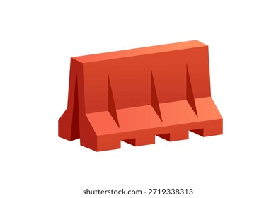 Isometric heavy plastic red jersey barrier, bright industrial flat style, isolated on white background, used for urban road construction and safety zones in the large city. Vector illustration
