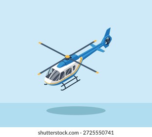 Ilustración vectorial isométrica de helicóptero que muestra aeronaves rotativas modernas, adecuadas para aviación, rescate, transporte, servicio de emergencia y diseños de tecnología.